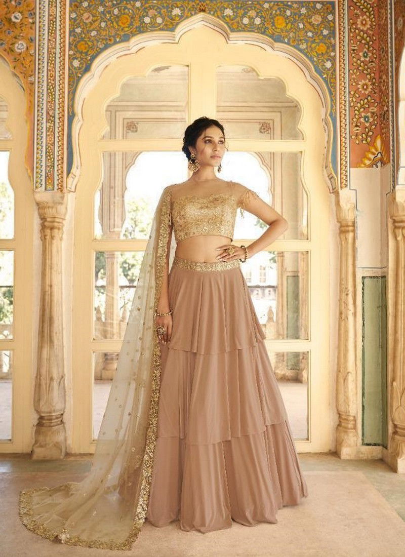 Nakkashi Latest fancy Feavy designer wedding Wear Asymetrical Layered Satin Silk With Heavy Worked Lahenga Choli Collection 